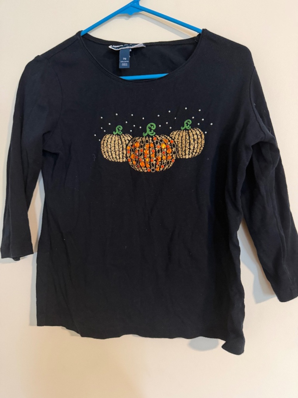 Jeweled Pumpkin Black Top Karen Scott PM